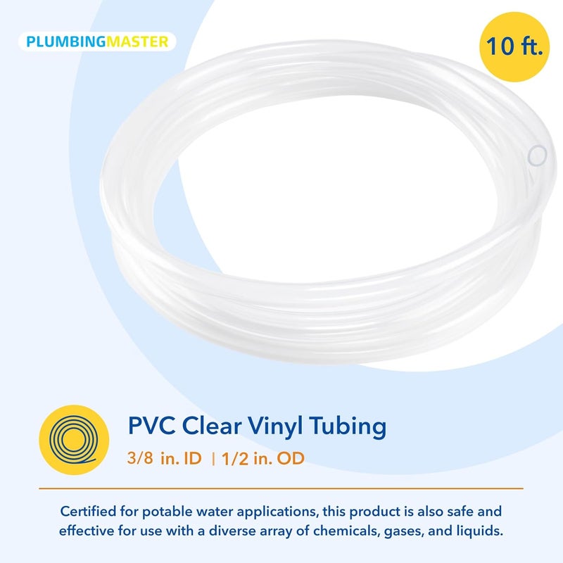 PLUMBINGMASTER 10ft 3/8''ID×1/2''OD Clear Vinyl Tubing Flexible and Hybrid PVC Tubing, Lightweight soft hose, drinkable pipe - Image 2